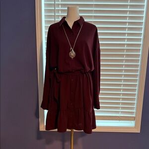 Nine West Deep Red Long Sleeve Dress